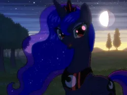 Size: 800x600 | Tagged: safe, artist:rangelost, derpibooru import, princess luna, alicorn, cyoa:d20 pony, crown, cyoa, ethereal mane, image, jewelry, looking at you, moon, offscreen character, pixel art, png, regalia, story included