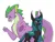 Size: 3365x2535 | Tagged: safe, artist:nightlight2005, derpibooru import, queen chrysalis, spike, changeling, changeling queen, adult, adult spike, blushing, chryspike, crack shipping, female, flirting, high res, image, male, older, older spike, png, shipping, simple background, straight, white background