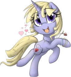 Size: 1892x2056 | Tagged: safe, artist:meotashie, derpibooru import, oc, oc:amulet, unofficial characters only, pony, unicorn, bracelet, female, heart, horn, image, jewelry, open mouth, png, simple background, solo, transparent background, unicorn oc