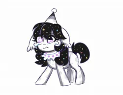 Size: 2020x1564 | Tagged: safe, artist:confetticakez, derpibooru import, oc, oc:confetti cupcake, oc:pity party, unofficial characters only, bat pony, pony, crying, floppy ears, hat, image, jpeg, party hat, sad, solo, teary eyes, wavy mouth
