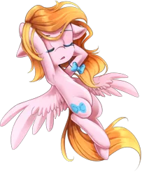 Size: 1365x1685 | Tagged: safe, artist:meotashie, derpibooru import, oc, oc:topaz, unofficial characters only, pegasus, pony, eyes closed, female, image, pegasus oc, png, simple background, solo, transparent background, wings