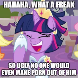 Size: 500x500 | Tagged: suggestive, derpibooru import, edit, edited screencap, screencap, twilight sparkle, twilight sparkle (alicorn), alicorn, pony, season 9, spoiler:s09, caption, female, image, image macro, jpeg, laughing, mare, solo focus, text