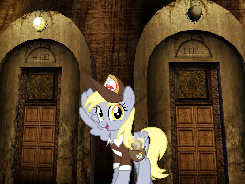 Size: 800x600 | Tagged: safe, artist:jhayarr23, artist:tawaki, derpibooru import, derpy hooves, bag, bevin, cute, d'ni, derpabetes, earth, firemarble, hat, image, mailbag, mailmare hat, mailmare uniform, myst, png, uru