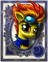 Size: 700x900 | Tagged: safe, artist:harwick, derpibooru import, spitfire, pegasus, pony, harwick's sun/moon portraits, 2013, bust, clothes, female, goggles, image, jpeg, mare, old art, portrait, solo, uniform, wonderbolts uniform