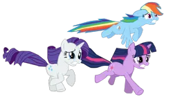 Size: 792x453 | Tagged: safe, artist:benpictures1, derpibooru import, rainbow dash, rarity, twilight sparkle, pegasus, pony, unicorn, dragon quest, cute, dashabetes, ears, female, floppy ears, flying, gritted teeth, image, inkscape, png, raribetes, running, scared, simple background, teeth, transparent background, trio, trio female, twiabetes, unicorn twilight, vector