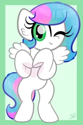 Size: 522x782 | Tagged: safe, artist:sugarcloud12, derpibooru import, oc, oc:sugar cloud, pegasus, pony, female, image, mare, one eye closed, png, solo, wink