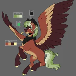 Size: 1265x1265 | Tagged: safe, artist:ocmakerarichan, derpibooru import, oc, unofficial characters only, pegasus, pony, bandana, coat markings, color palette, cowboy hat, gray background, hat, image, large wings, male, offspring, parent:big macintosh, parent:princess luna, parents:lunamac, png, simple background, socks (coat marking), solo, stallion, straw in mouth, wings