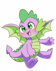 Size: 1619x2048 | Tagged: safe, artist:leo19969525, derpibooru import, spike, dragon, blushing, cute, flying, g4, green eyes, image, jpeg, male, open mouth, open smile, simple background, smiling, solo, spikabetes, spread wings, white background, wings