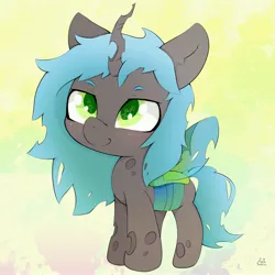 Size: 4096x4096 | Tagged: safe, artist:zokkili, derpibooru import, queen chrysalis, changeling, changeling queen, pony, abstract background, cute, cutealis, female, filly, foal, image, jpeg, solo, starry eyes, wingding eyes, wings