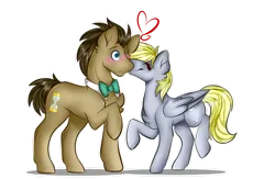 Size: 1280x837 | Tagged: safe, artist:derpymuffins12, derpibooru import, derpy hooves, doctor whooves, time turner, earth pony, pegasus, pony, blushing, chest fluff, doctorderpy, duo, duo male and female, eyes closed, female, heart, image, kiss on the cheek, kissing, male, mare, one eye closed, outline, png, raised hoof, raised leg, shipping, simple background, stallion, straight, transparent background, white outline