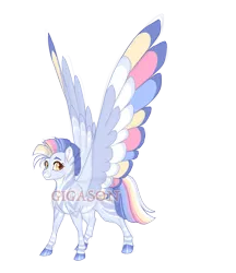 Size: 3200x3700 | Tagged: safe, artist:gigason, derpibooru import, oc, oc:strelitzia, hybrid, zebra, zebrasus, zony, colored wings, female, filly, foal, image, magical lesbian spawn, multicolored wings, obtrusive watermark, offspring, parent:rainbow dash, parent:zecora, png, simple background, solo, transparent background, watermark, wings