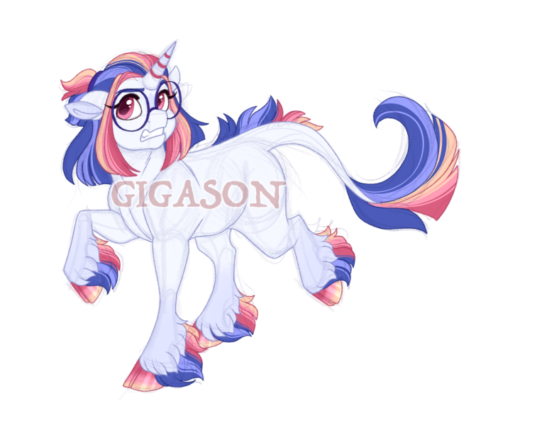 Size: 2900x2300 | Tagged: safe, artist:gigason, derpibooru import, oc, oc:hot head, pony, unicorn, female, glasses, image, magical lesbian spawn, mare, obtrusive watermark, offspring, parent:rainbow dash, parent:twilight sparkle, parents:twidash, png, simple background, solo, transparent background, unshorn fetlocks, watermark