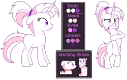 Size: 7466x4752 | Tagged: safe, artist:dancingkinfiend, derpibooru import, oc, unofficial characters only, pony, unicorn, base used, coat markings, derpibooru exclusive, ears up, female, floppy ears, frown, g4, gritted teeth, hairband, high res, horn, image, mare, messy hair, messy mane, multicolored hair, multicolored mane, multicolored tail, pink hair, pink mane, png, ponytail, purple eyes, reference sheet, short hair, short mane, solo, standing on two hooves, stripes, tail, teeth, unicorn oc, white fur, white mane