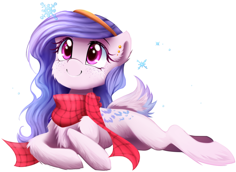 Size: 2564x1868 | Tagged: safe, artist:meotashie, derpibooru import, oc, unofficial characters only, pony, chest fluff, clothes, female, image, png, scarf, simple background, smiling, solo, transparent background