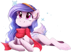 Size: 2564x1868 | Tagged: safe, artist:meotashie, derpibooru import, oc, unofficial characters only, pony, chest fluff, clothes, female, image, png, scarf, simple background, smiling, solo, transparent background