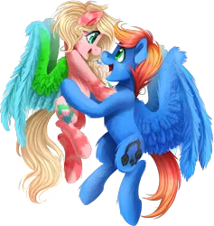 Size: 1800x1900 | Tagged: safe, artist:meotashie, derpibooru import, oc, unofficial characters only, pegasus, pony, cute, female, happy, image, male, oc x oc, open mouth, pegasus oc, png, shipping, simple background, straight, transparent background, wings