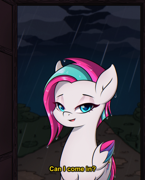 Size: 1200x1494 | Tagged: safe, artist:nathayro37, derpibooru import, zipp storm, pegasus, pony, adorazipp, cute, dialogue, female, g5, image, looking at you, mare, png, rain, solo, wet, wet mane, wet mane zipp storm