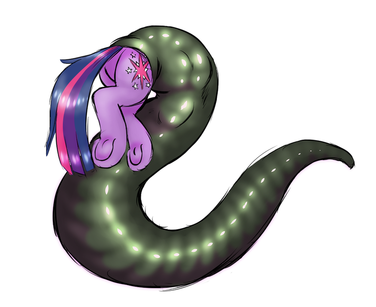 Size: 1101x899 | Tagged: questionable, artist:doomfister, artist:plaguetyranno, artist:silent-e, derpibooru import, twilight sparkle, leech, pony, unicorn, female, image, mare, png, story in the source, vore, worm vore