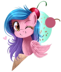 Size: 1150x1350 | Tagged: safe, artist:meotashie, derpibooru import, oc, unofficial characters only, pegasus, pony, image, one eye closed, pegasus oc, png, simple background, smiling, transparent background, wings, wink