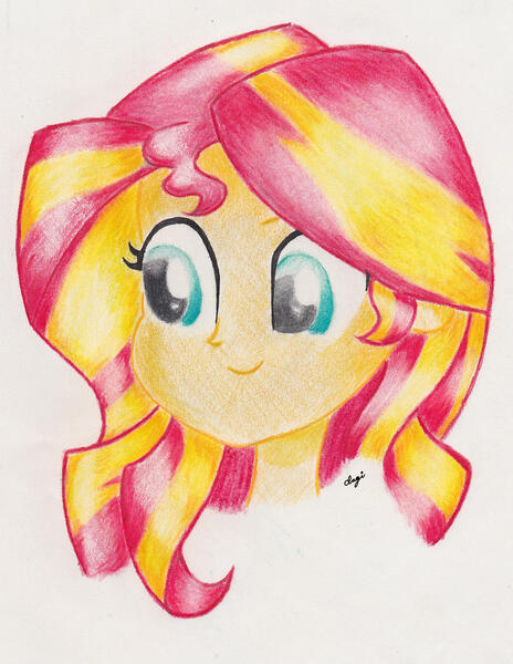 Size: 1024x1324 | Tagged: safe, artist:ephemeralpegasus, derpibooru import, sunset shimmer, equestria girls, 2016, bust, female, image, jpeg, old art, traditional art