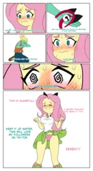 Size: 3000x5500 | Tagged: suggestive, artist:smoker, derpibooru import, fluttershy, zephyr breeze, human, equestria girls, bell, bell collar, blushing, brother and sister, cat bell, cat ears, clothes, collar, dialogue, eyes closed, female, gritted teeth, image, male, nekomimi, panties, pink panties, png, polka dot underwear, praying, siblings, skirt, sweat, sweatdrops, swirly eyes, teeth, underwear, upskirt