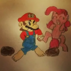 Size: 894x894 | Tagged: artist needed, source needed, safe, derpibooru import, pinkie pie, crossover, crossover shipping, female, image, jpeg, male, mario, mariopie, shipping, straight, super mario bros., traditional art
