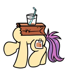 Size: 774x863 | Tagged: safe, artist:paperbagpony, derpibooru import, oc, oc:paper bag, fake cutie mark, glass, image, png, simple background, straw, white background