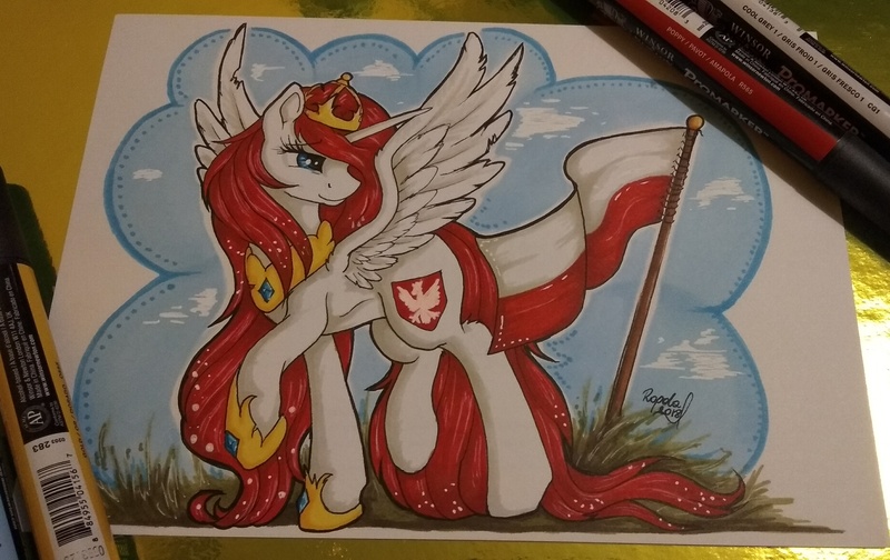 Size: 3711x2340 | Tagged: safe, artist:julunis14, derpibooru import, ponified, pony, image, jpeg, nation ponies, poland, solo, traditional art