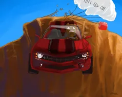 Size: 1280x1024 | Tagged: safe, artist:chickhawk96, derpibooru import, pony, car, chevrolet camaro, cliff, driving, falling, image, parachute, png, solo