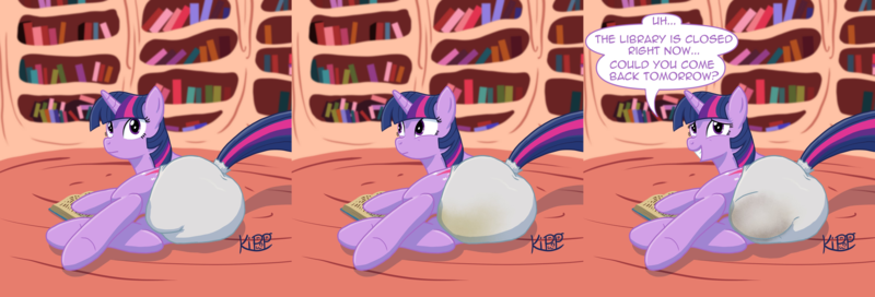 Size: 8132x2767 | Tagged: questionable, alternate version, artist:kipp_otterboy, derpibooru import, edit, twilight sparkle, pony, unicorn, blank stare, book, bookhorse, bookshelf, butt, cute, dialogue, diaper, diaper butt, diaper fetish, diaper usage, diapered, embarrassed, eye, eyes, face, facial expressions, female, fetish, full diaper, g4, golden oaks library, grin, hair, high res, hooves, image, indoors, interior, library, looking at you, looking away, looking back, looking back at you, lying down, mane, mare, messy diaper, nervous, nervous grin, non-baby in diaper, oak tree, peeing in diaper, pissing, plot, png, poofy diaper, poop, pooping in diaper, poopy diaper, prone, purple coat, purple mane, reading, room, show accurate, smiling, solo, solo female, speech bubble, tail, tree, treehouse, unicorn twilight, urine, used diaper, wet diaper, white diaper