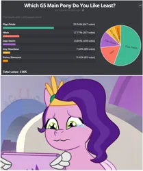 Size: 1492x1784 | Tagged: safe, derpibooru import, screencap, pipp petals, pegasus, pony, equestria daily, my little pony: tell your tale, spoiler:g5, spoiler:my little pony: tell your tale, spoiler:tyts01e11, computer, crying, female, g5, high res, image, jpeg, laptop computer, mare, maretime bay day 2.0, poll, sad, solo, wavy mouth