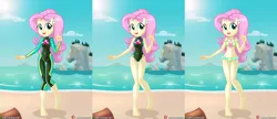 Size: 7032x3035 | Tagged: safe, artist:dieart77, derpibooru import, edit, fluttershy, equestria girls, adorasexy, barefoot, beach, beach shorts swimsuit, belly button, bikini, breasts, cleavage, clothes, cute, dieart77 is trying to murder us, feet, female, fluttershy's beach shorts swimsuit, fluttershy's one-piece swimsuit, fluttershy's wetsuit, high res, image, one-piece swimsuit, png, sexy, shyabetes, solo, sweet dreams fuel, swimsuit, wetsuit