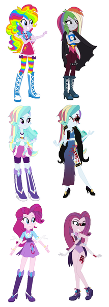 Size: 652x1824 | Tagged: safe, artist:prettycelestia, pinkie pie, rarity, oc, oc:adria mara, oc:neon zap, oc:opalescent, oc:rainbow cupcake, oc:talinora belle, oc:violetta belle, blood, evil, fusion, image, little miss rarity, pinkamena diane pie, png, psycho, rainbow factory dash