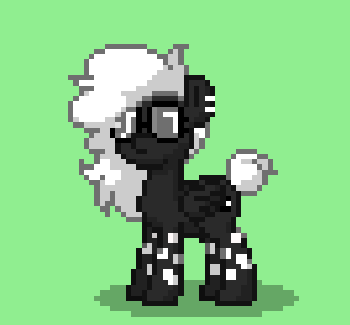 Size: 350x325 | Tagged: safe, artist:floof hoof, derpibooru import, oc, oc:double stuff, pegasus, pony, pony town, cookie, female, food, glasses, green background, image, mare, mottled coat, oreo, pixel art, png, round glasses, simple background, solo, spots, white mane