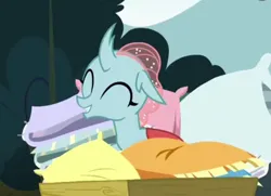 Size: 1006x728 | Tagged: safe, derpibooru import, screencap, ocellus, changedling, changeling, school daze, cropped, cute, diaocelles, eyes closed, female, image, pillow, png, solo