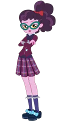 Size: 2022x4000 | Tagged: safe, artist:gmaplay, derpibooru import, varsity trim, equestria girls, friendship games, clothes, crystal prep academy uniform, female, glasses, image, pleated skirt, png, school uniform, shoes, simple background, skirt, solo, transparent background