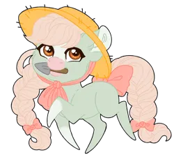 Size: 1024x908 | Tagged: safe, artist:azure-art-wave, derpibooru import, oc, oc:posie pastel, pony, chibi, female, hat, image, mare, mouth hold, png, simple background, solo, transparent background