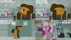 Size: 4400x2475 | Tagged: safe, derpibooru import, edit, edited screencap, editor:quoterific, screencap, cheese sandwich, pinkie pie, sans smirk, the last laugh, image, png