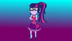 Size: 3264x1836 | Tagged: safe, artist:the double u, derpibooru import, sci-twi, twilight sparkle, human, equestria girls, glasses, gradient background, image, jpeg, looking at you, ponytail, reflection, solo