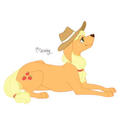 Size: 894x894 | Tagged: safe, artist:beinting, derpibooru import, applejack, dog, appledog, cowboy hat, dogified, female, hat, image, png, signature, simple background, solo, species swap, transparent background