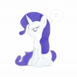Size: 2048x2048 | Tagged: safe, artist:tiga mega, derpibooru import, rarity, pony, unicorn, cross-popping veins, female, horn, image, jpeg, looking at you, mare, missing cutie mark, simple background, sitting, solo, speech bubble, white background