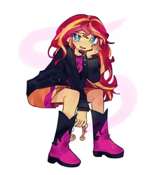 Size: 1906x2048 | Tagged: safe, artist:ulee_7, derpibooru import, sunset shimmer, equestria girls, big crown thingy, clothes, element of magic, eye clipping through hair, female, image, jewelry, jpeg, looking at you, regalia, simple background, solo, white background