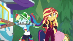 Size: 1920x1080 | Tagged: safe, derpibooru import, screencap, rainbow dash, sunset shimmer, equestria girls, equestria girls series, sunset's backstage pass!, spoiler:eqg series (season 2), animated, duo, female, fetish, for kids, image, implied fetish, implied lesbian, lesbian, out of context, rainbow dash's paddle, smack, smack dat ass, sound, talking, webm, what were they thinking, you know for kids
