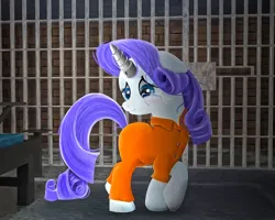 Size: 1280x1024 | Tagged: safe, artist:spellboundcanvas, derpibooru import, rarity, unicorn, blushing, clothes, crying, image, jail cell, jpeg, jumpsuit, just deserts, magic suppression, prison, prisoner, prisoner ry, solo