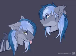 Size: 2600x1900 | Tagged: safe, artist:snowstormbat, derpibooru import, oc, oc:midnight snowstorm, bat pony, pony, ear piercing, ear tufts, earring, fangs, glasses, heterochromia, image, jewelry, male, piercing, png, smiling, solo, stallion, tongue out, wings