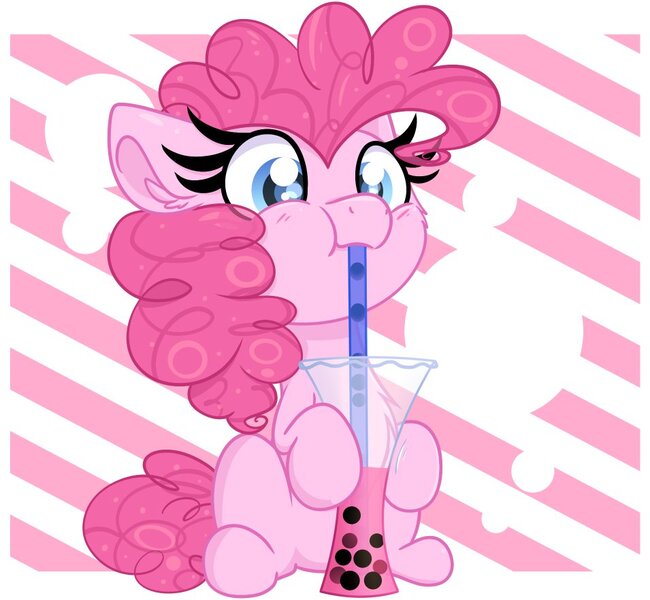 Size: 955x882 | Tagged: safe, artist:littleblackraencloud, derpibooru import, part of a set, pinkie pie, earth pony, pony, abstract background, bubble tea, drink, image, jpeg, solo