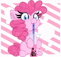 Size: 955x882 | Tagged: safe, artist:littleblackraencloud, derpibooru import, part of a set, pinkie pie, earth pony, pony, abstract background, bubble tea, drink, image, jpeg, solo