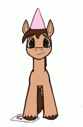 Size: 312x476 | Tagged: safe, artist:dsb71013, derpibooru import, oc, oc:night cap, unofficial characters only, earth pony, pony, animated, ear twitch, gif, hat, image, party hat, solo