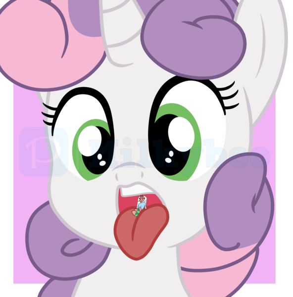 Size: 5136x5208 | Tagged: safe, artist:milkyboo898, derpibooru import, sweetie belle, pony, image, oral invitation, png, sweetiepred, tongue out, vore