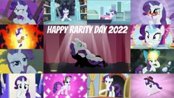 Size: 1972x1109 | Tagged: safe, derpibooru import, edit, edited screencap, editor:quoterific, screencap, rarity, dragon dropped, dragon quest, dragonshy, fame and misfortune, friendship university, honest apple, party pooped, rarity investigates, rarity takes manehattan, suited for success, sweet and elite, the crystalling, the saddle row review, image, png